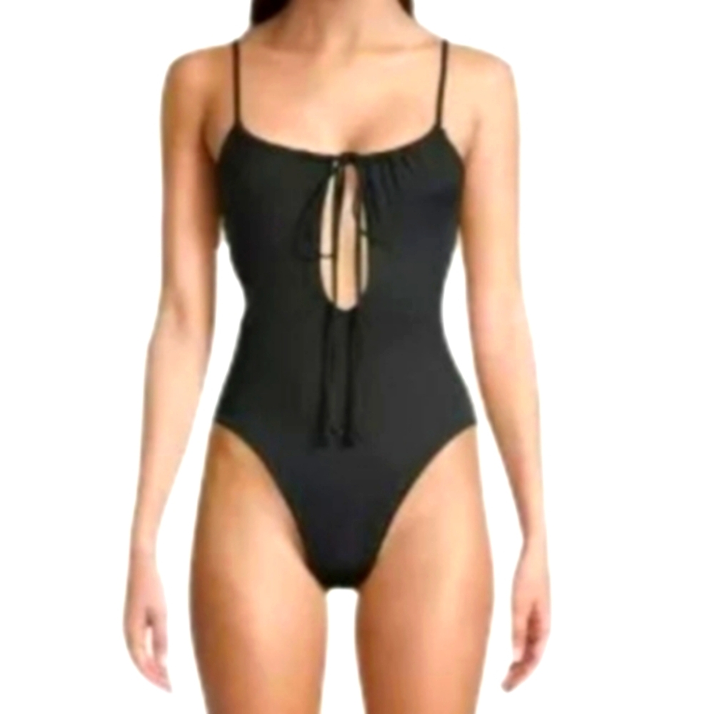 Black WeWoreWhat Ruched Cutout One-Piece Swimsuit